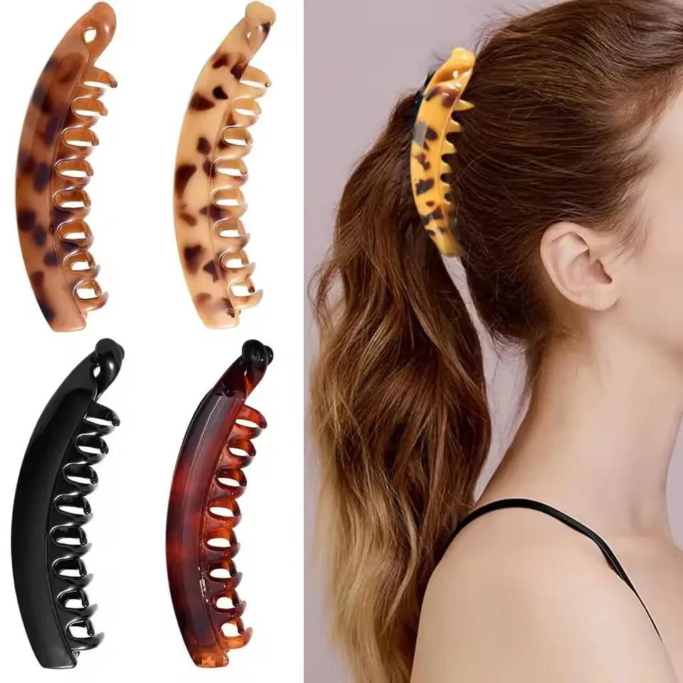 

Large Simple Vertical Banana Hair Clip Frosted Solid Color Hairpin Delicate Amber Hair Claw Fashion Jewelry Headwear for Women