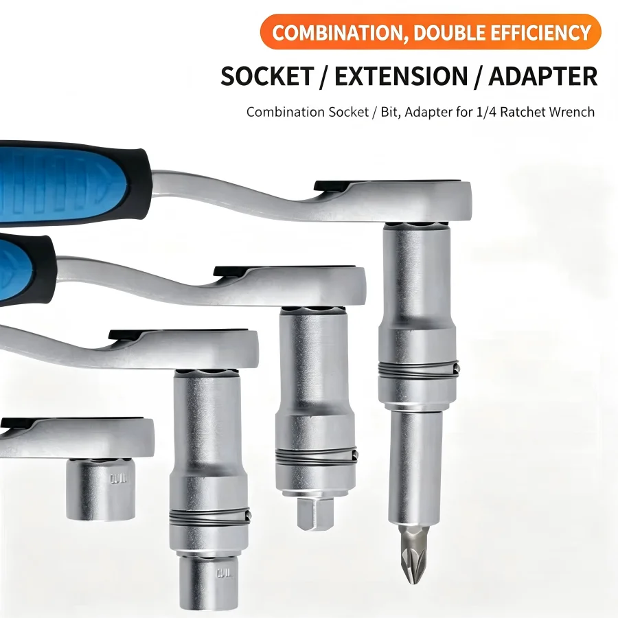 29pcs Hollow Pass-Through Ratchet Wrench Set Reversible 12 Point Socket Bits Extension Bar Adapter Repair Tool Kit view 5