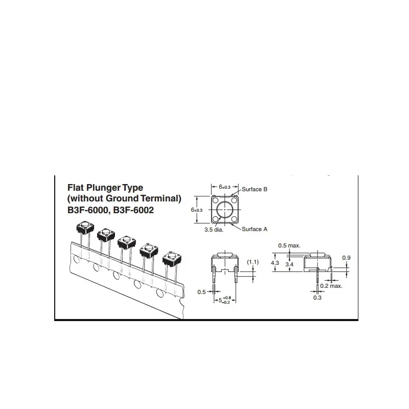 2pcs/lots Imported Japan B3F-6020 Tactile switch 6*6*5 reset button micromotor direct insertion type 2 feet