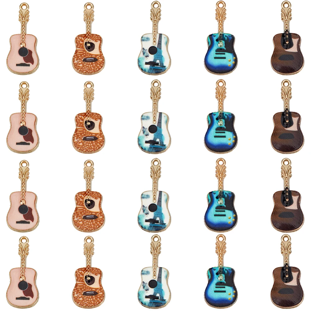 40Pcs Enamel Guitar Charms Music Charms Musical Guitars Party Alloy Mini Instrument Dangle Note Charm for Jewelry Making Charms