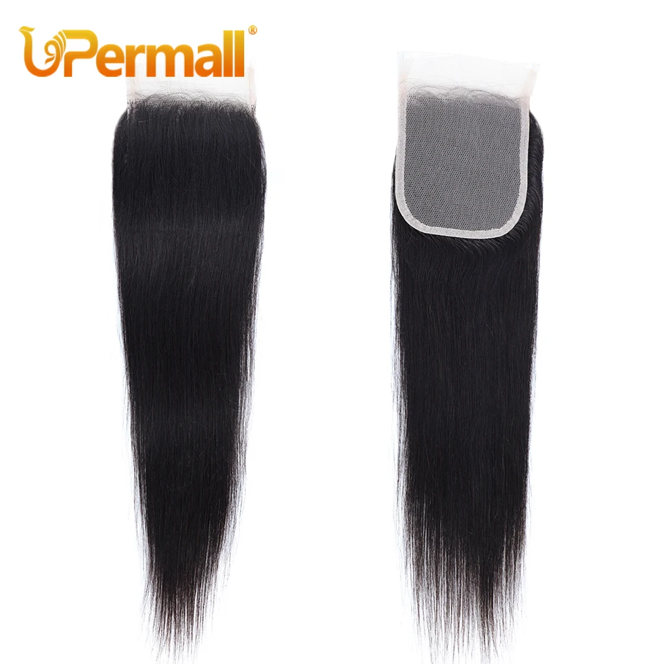 Upermall Pre Plucked Swiss 4x4 Lace Closure 13x4 Frontal Transparent Can Be Bleached Brazilian Human Hair Straight Body Wave