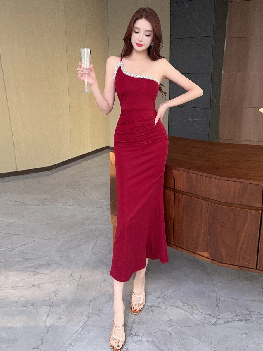 

Сексуальное облегающее вечернее платье с асимметричным воротником на одно плечо, роскошная чувственная облегающая юбка, китайская мода