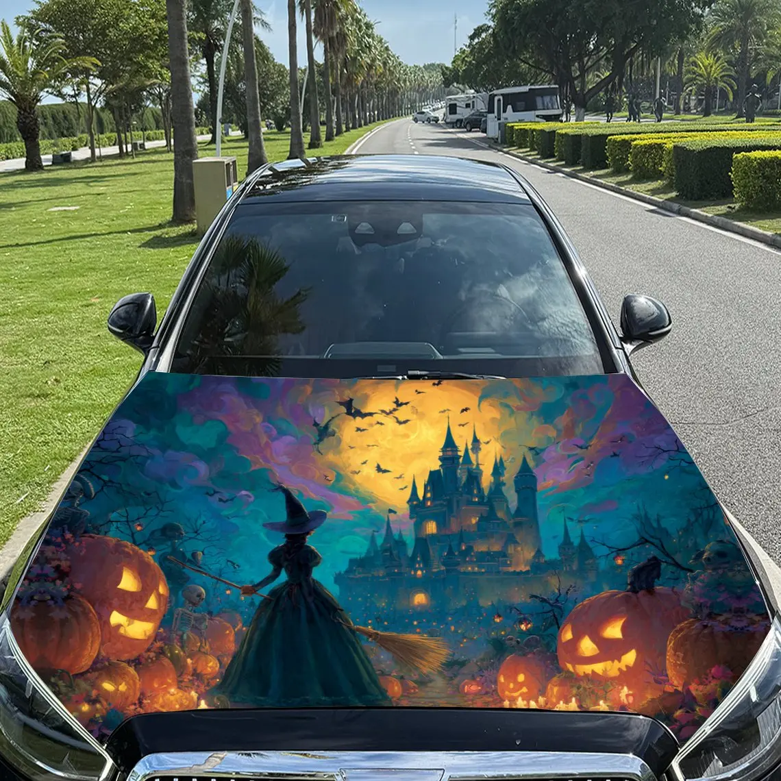 

Виниловая пленка для автомобиля Halloween Witch Night, водонепроницаемая наклейка на капот автомобиля из материала ПВХ, самоклеящиеся устойчивые к царапинам наклейки для Eng