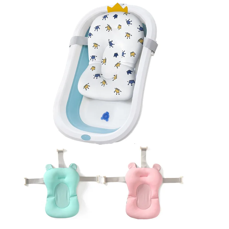 Baby Bath Seat Support Mat Foldable Baby Bath Tub Pad & Chair Newborn Bathtub Pillow Infant Anti-Slip Soft Comfort Body Cushion