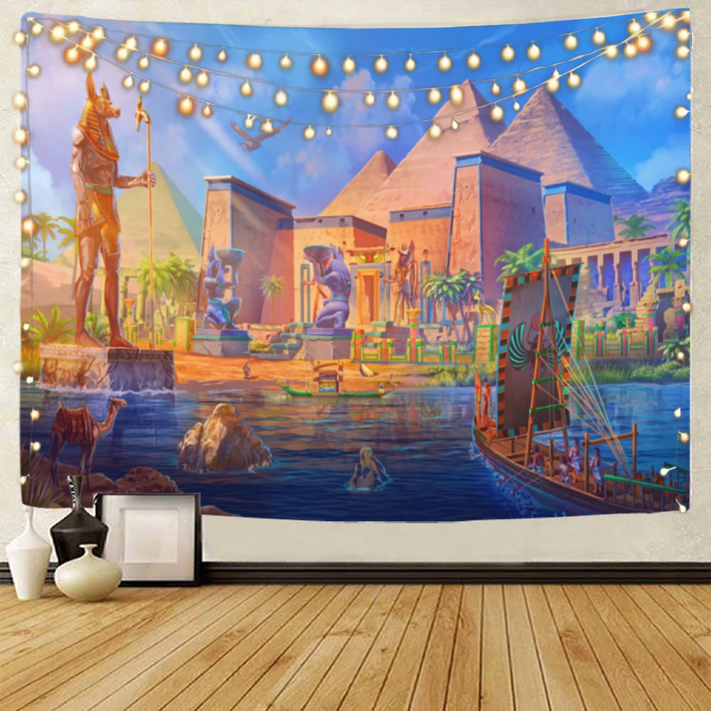 Background decoration of Egyptian pharaoh's palace architecture, tapestry, Egyptian mythology and legend decoration