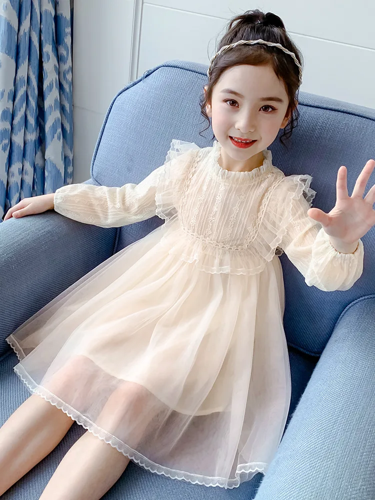 

Girls' Dress2024New Western Style Girl Long Sleeve Gauze Dress Princess Dress