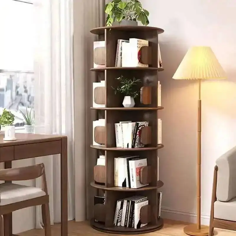 Children's Modern Wooden Rotating Bookshelf Multi-layer 360 Cabinet Floor Rack Library Furniture Home Living Room Bookcase
