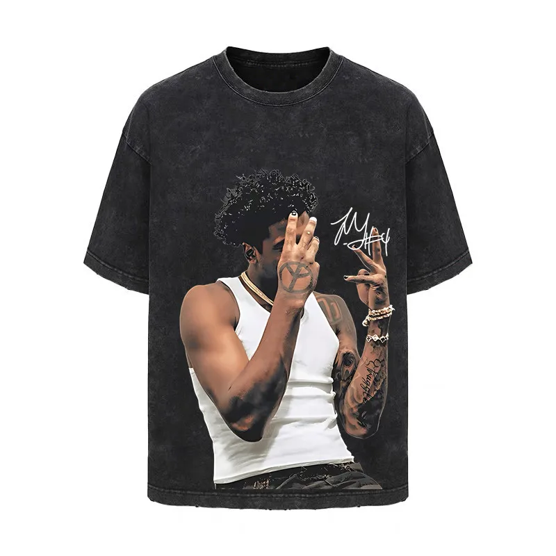 

Мужская футболка Jaylen Green Gesture Print Star American Heavy, винтажная мужская футболка High Street Do Old Wash с коротким рукавом, высокое качество Ins