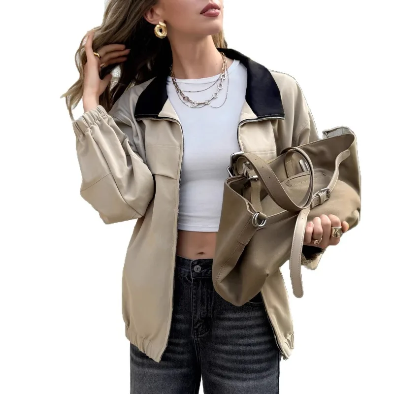 

Новая модная повседневная свободная куртка с длинным рукавом и отложным воротником однотонного цвета для взрослых женщин, подходящая для отдыха и путешествий, в стиле рабочей одежды.