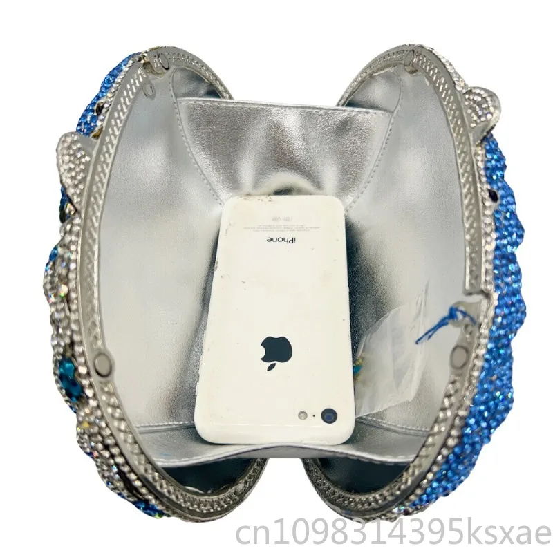 Clutch Bag Sapphire Blue Rhinestone Floral Cut Out Evening Party Wedding Banquet Purse Cosmetic Bag Luxury Designer