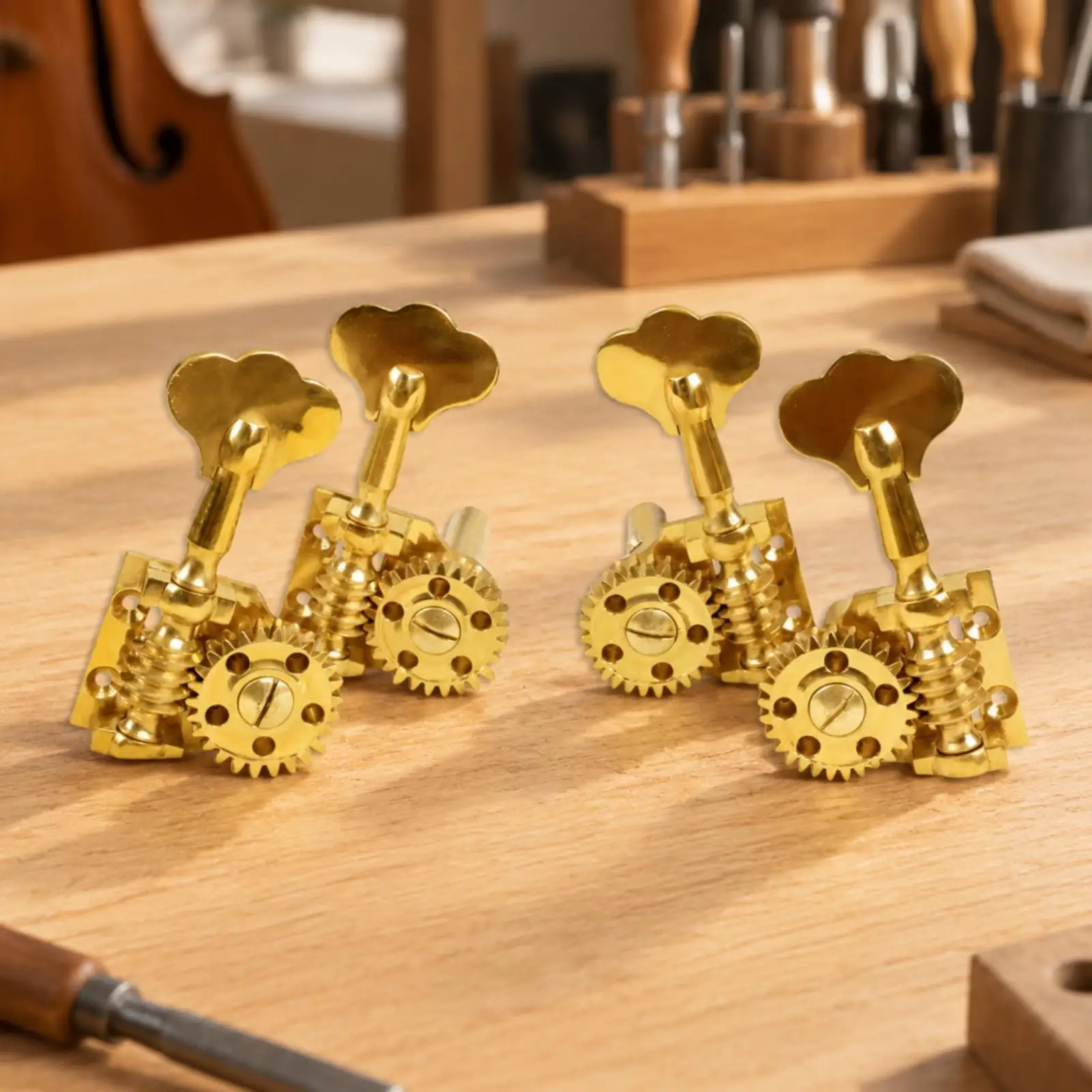 Replacement Bass Tuning Pegs 4 Pack Gold Metal Machine Heads for Double Bass Guitar Instrument