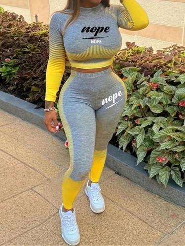 Imagen 1 del producto Traje de pantalón degradado con estampado de letras para mujer, ropa de otoño e invierno, 2022