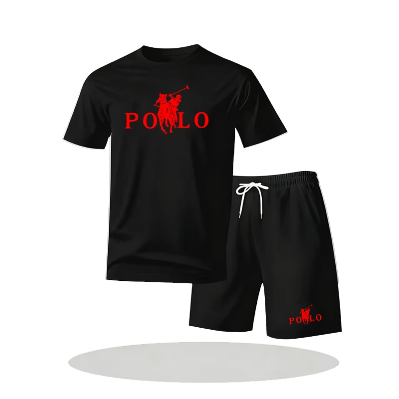 

New summer fitness sportswear for men, short-sleeved T-shirt and shorts two-piece set, breathable and quick-drying casual wear.