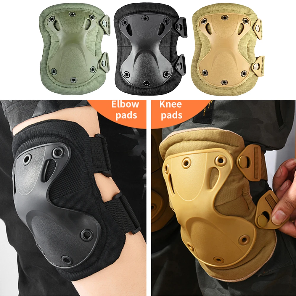 4Pcs/Set Tactical Combat Knee & Elbow Protective Pads Guard (2*Knee Pad & 2*Elbow Pad )For Cycling Skateboarding Outdoor Sports