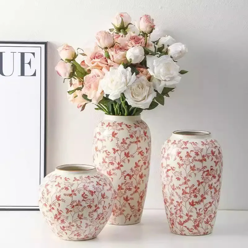 Blue and White Retro Ceramic Vase Decoration, Living Room Flower Arrangement, Ceramic Jar, Light Luxury Decoration