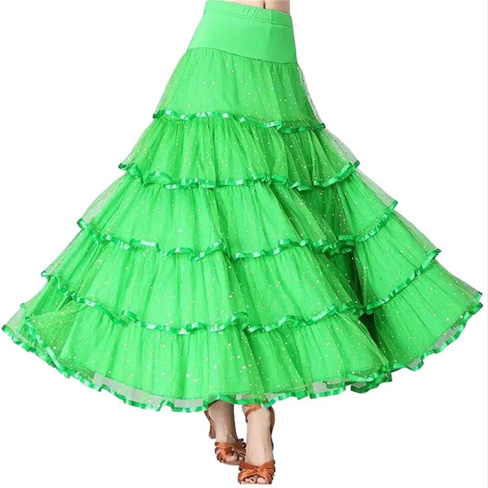 Frauen Pailletten Modern Dance Rock Damen Tanz Langer Rock Wettbewerb Kostüm Gesellschaftstanz Quadratischer Flamenco Tanzrock