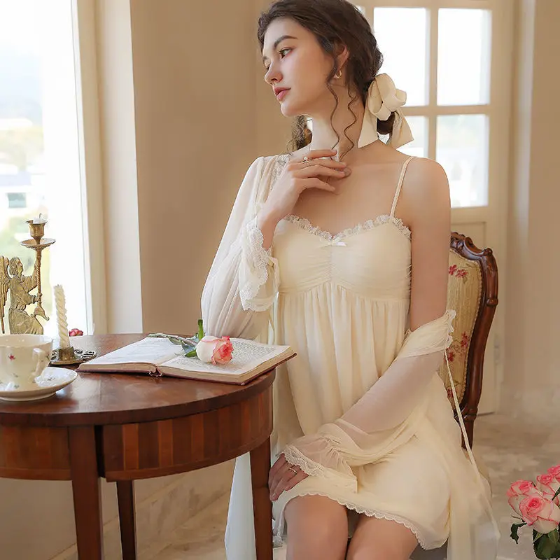 Fashion French Nightdress Pajama Women V-neck Sweet Lace Sleepwear Sexy Long Princess Nightgown Sleepwear пижама женская