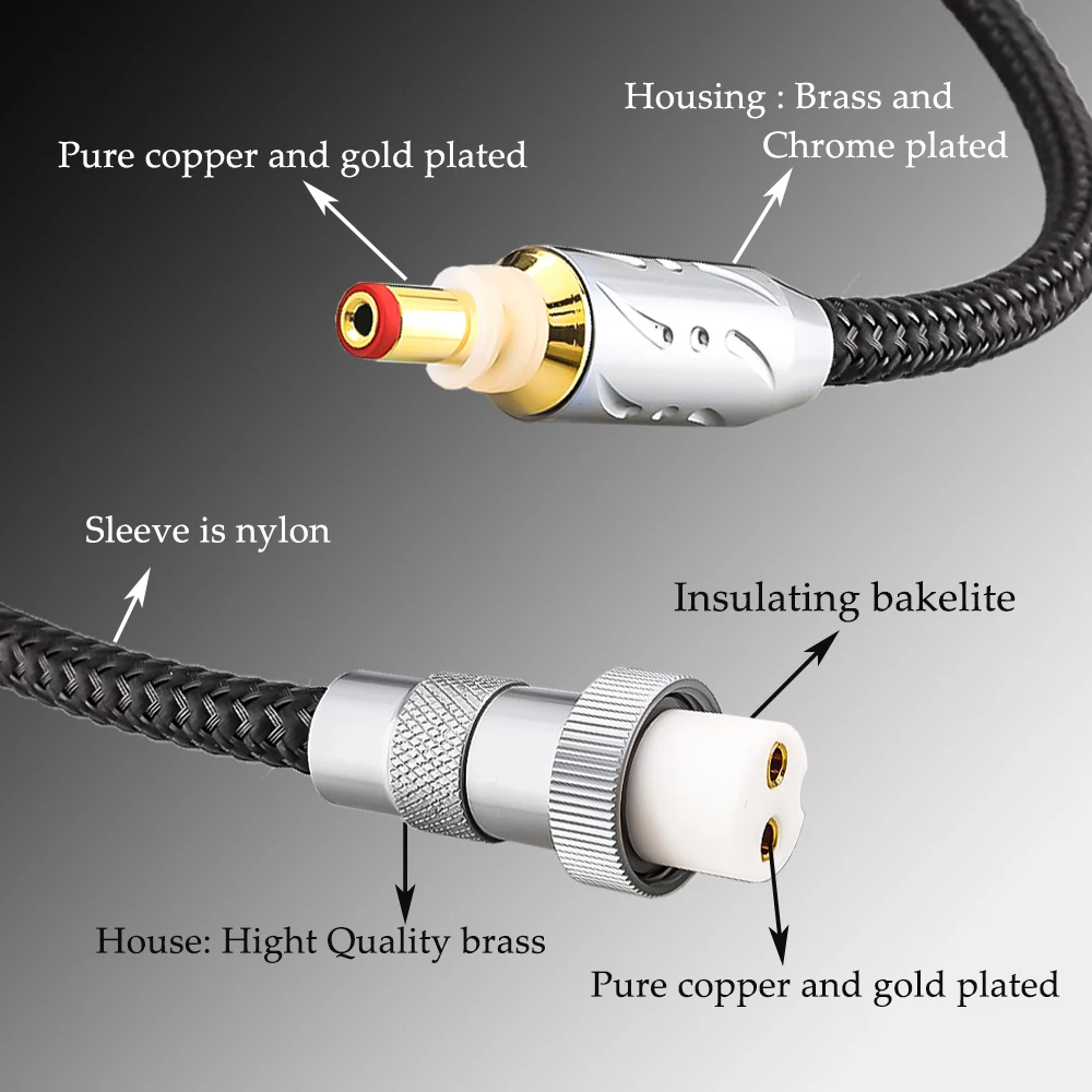 Viborg 100% Pure Solid Silver DC cable aviation plug GX16-2 core to DC plug 5.5mm*2.1mm/2.5mm linear power output DC line