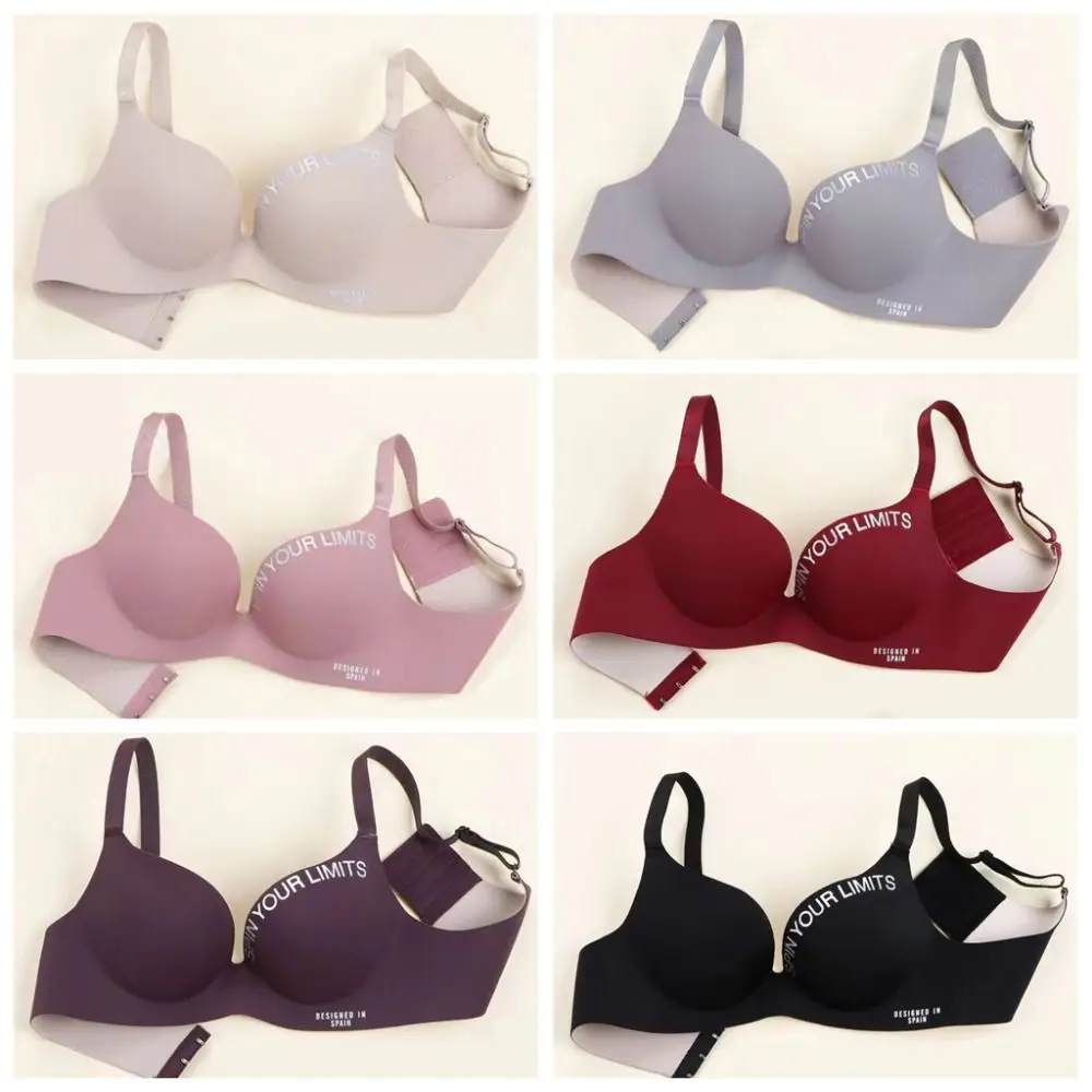 Soft Letter Pattern Women Deep V Bras Seamless Anti Sag Push Up Bralette NO Steel Ring Beauty Back 3/4 Cup Bra Women