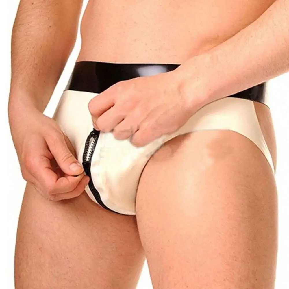 100%Latex Rubber Men's Briefs Zipper in front Thong Panties Lover Cosplay
