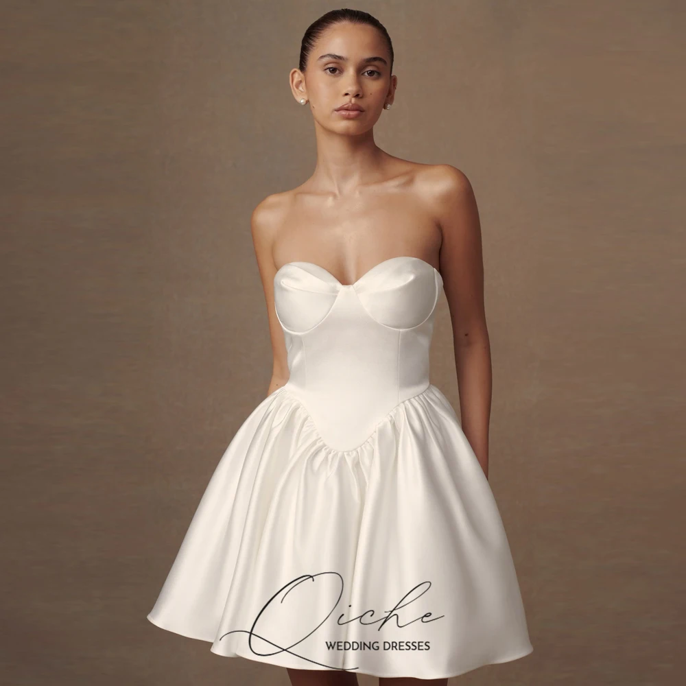 

QICHE Sweetheart Strapless Mini Wedding Dresses Customized Zipper Back Bridal Gown Elegant Short Bride's Wedding Prom Dresses