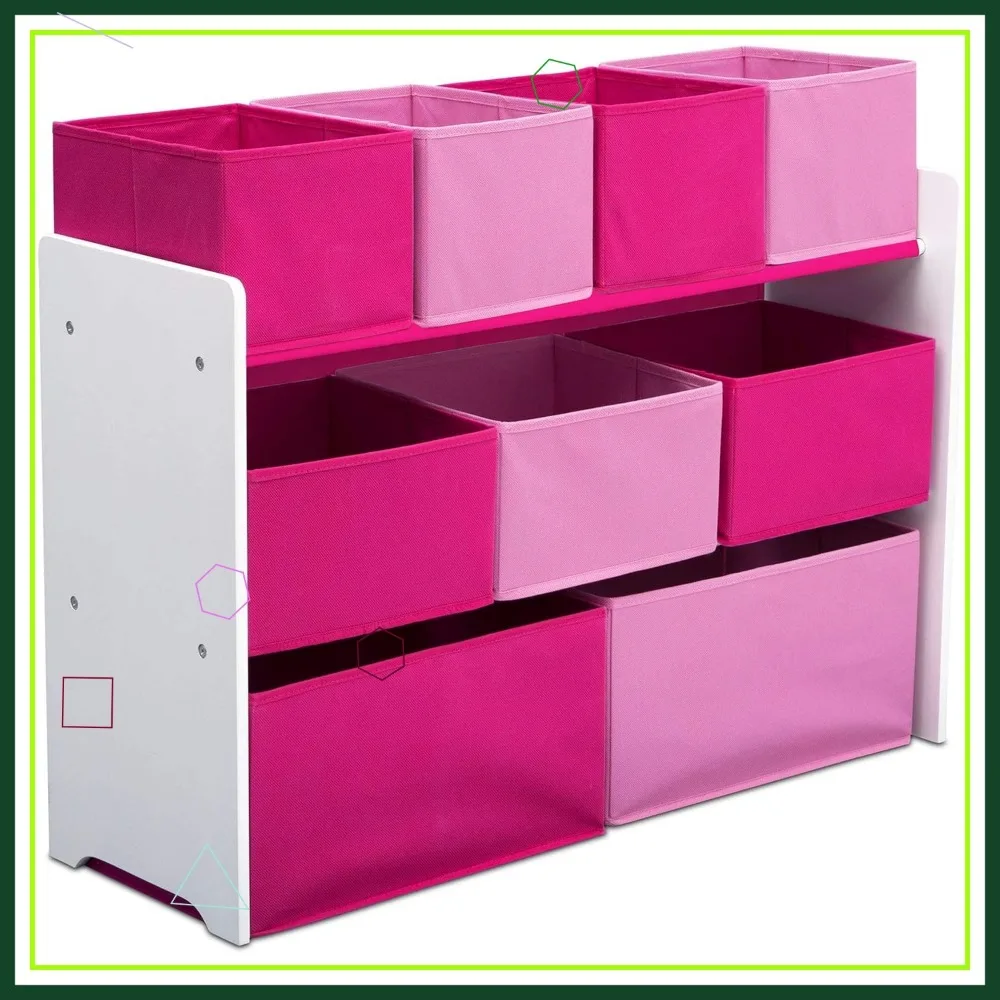 Kids Toy Storage Organizer with Multi-Size Bins, Easy Assembly, White and Pink Colors