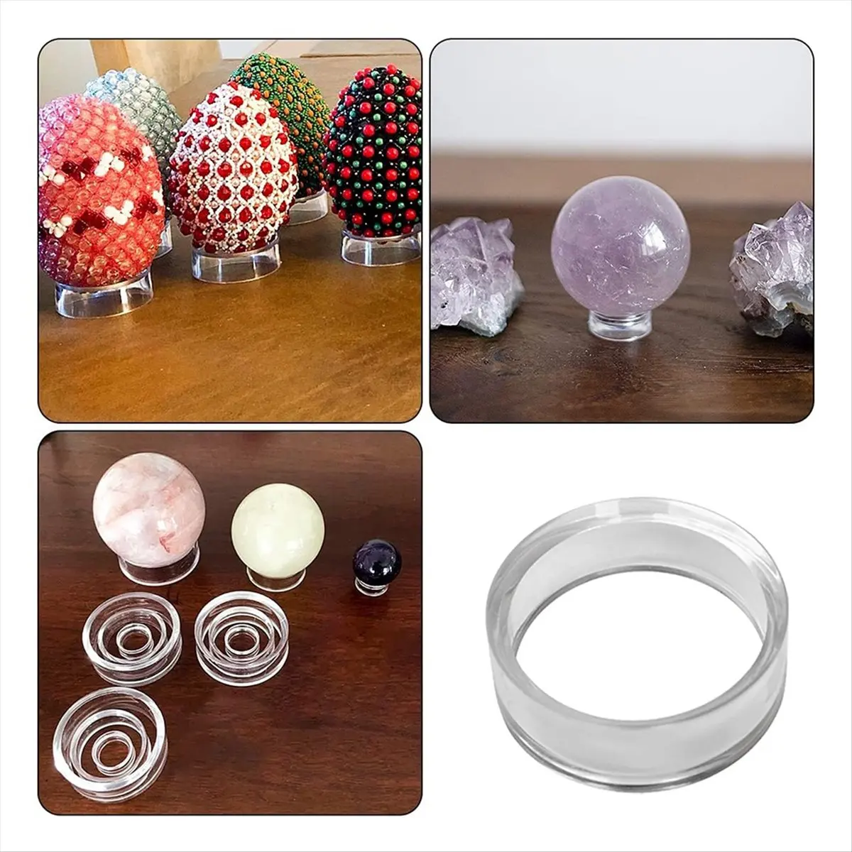 belong 105 PCS (3 Sizes Each 35) Sphere Stand,Clear Mini Ball Stand,Round Display Stands for Baseball, Crystal Ball, Golf Ball