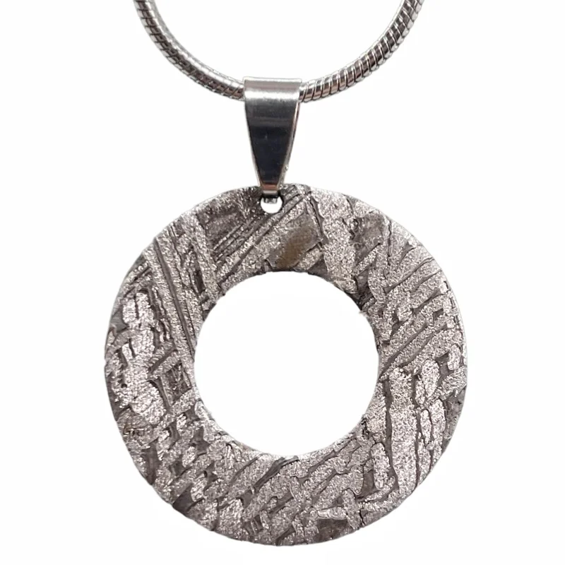 Muonionalusta Iron Meteorite Round Ring Pendant Natural Widmanstatten Pattern Donut Shape Meteorite Jewelry Collection LK540