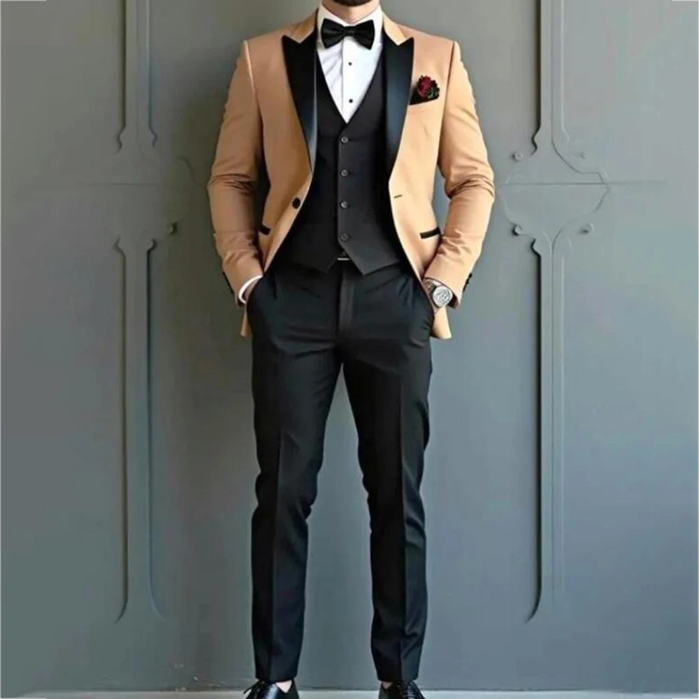 

3 Pieces Men Suit 2025 Slim Fit Peak Lapel Wedding Groom Suit One Button Custom Made Blazer Vest Pants Costume Homme Mariage