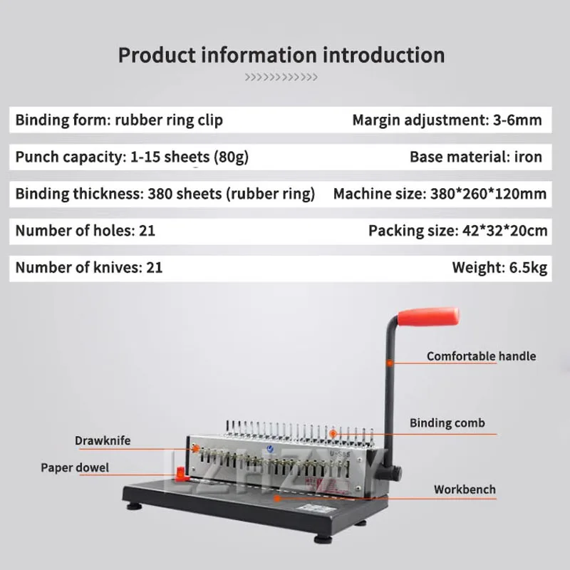 U-S85 Comb Binding Machine Manual Tape Clip 21 Hole Binding Machine A4 Paper Document Punch Voucher Binding Machine