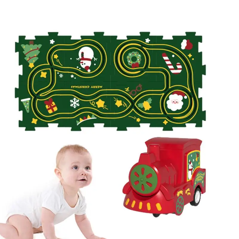 Puzzle Track Racer Car Playset Electric Track Car Set Assembling Track Play Set Road Builder Educational Rail Car Mat Building