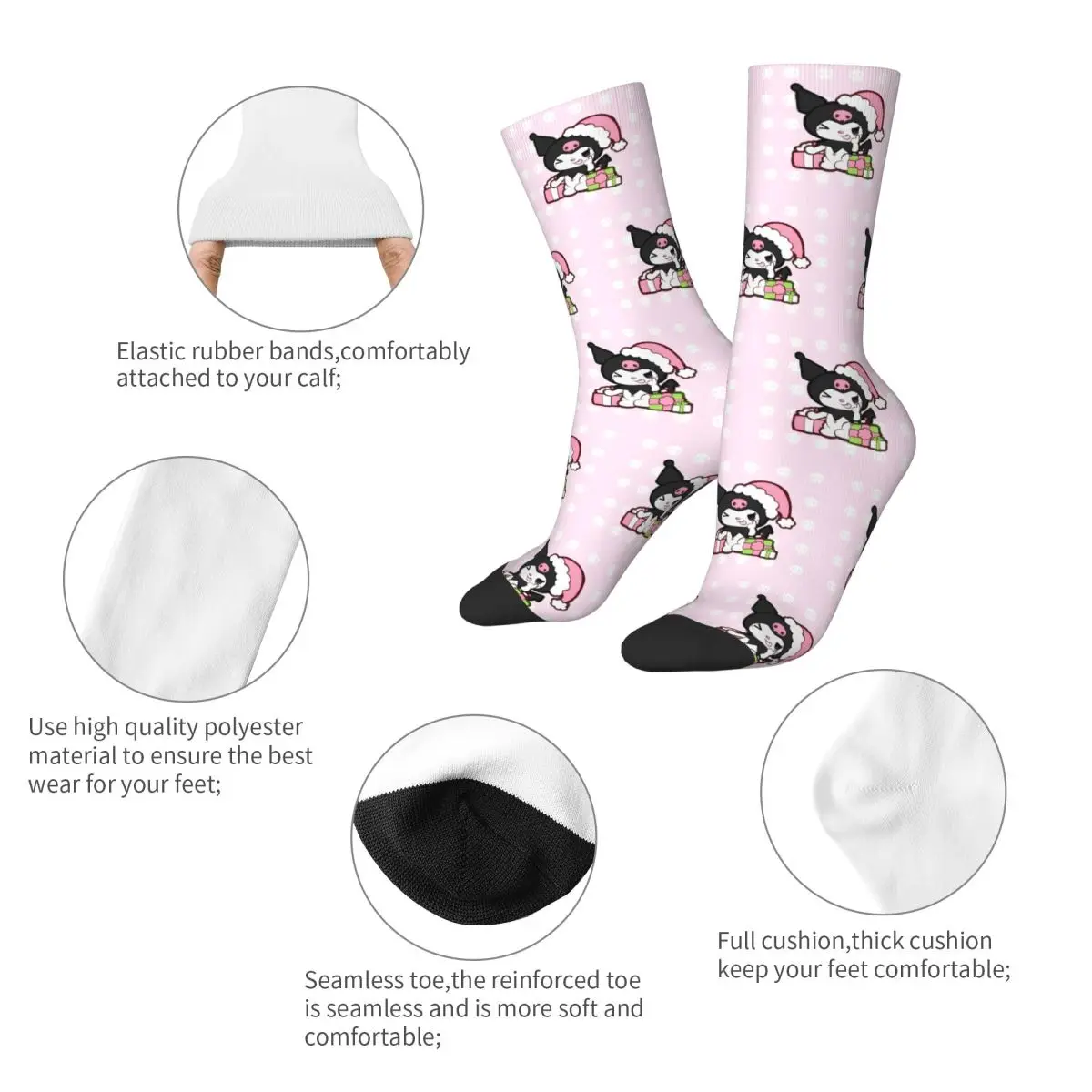 Happy Funny Men's Socks Harajuku Pink Kuromi Christmas Cutie Sock Sport Women Socks Spring Summer Autumn Winter