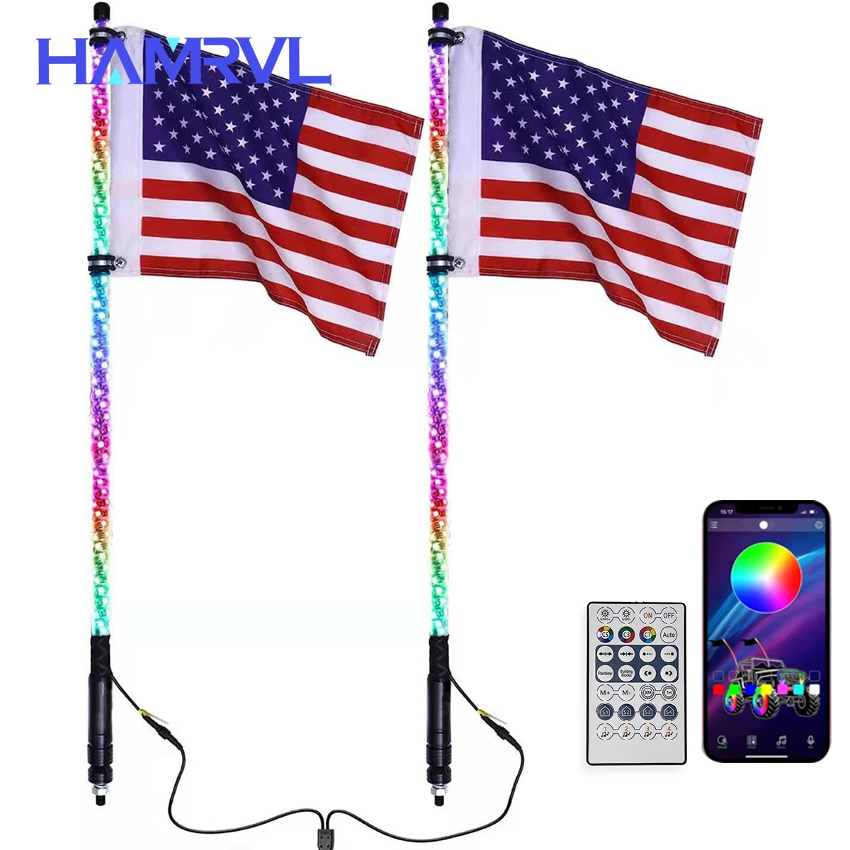 2FT RGB Flagpole Light Adjustable 20 Patterns Off-road Brake Light With Remote Control LED Beach Flag Ambient Decorative Lights