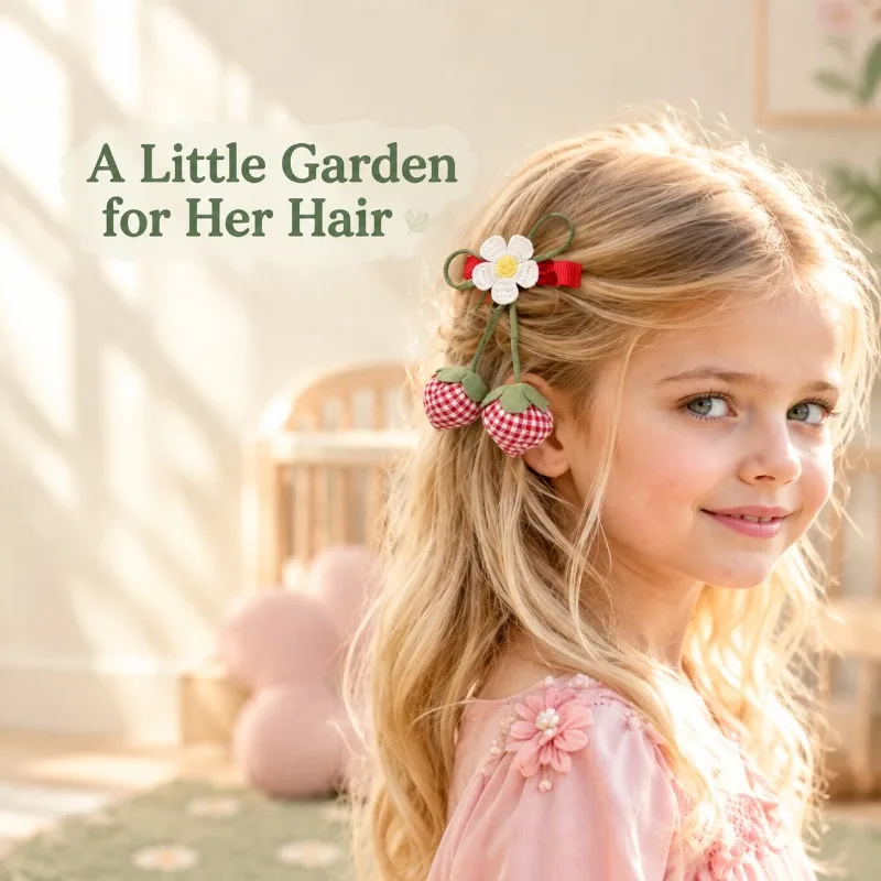 Sweet Strawberry Bow Hair Clips Girls Stereo Fruit Barrettes Cute Small Floral Side Hair Pins Summer Fresh Kids Hair Accessories