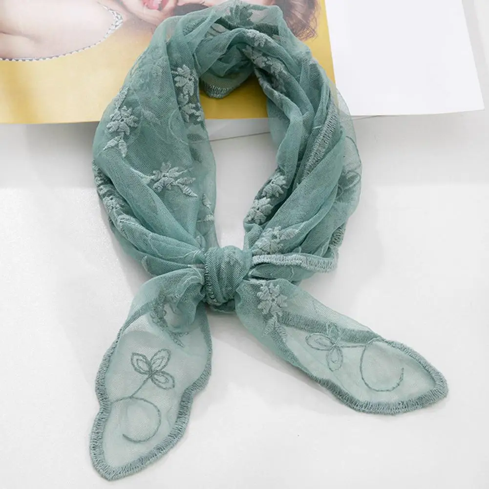 Women Narrow Long Scarf Solid Color Chiffon Silk Ribbon Headbands Choker Floral Lace Scarf Y2k Long Ribbon Scarf Shawl