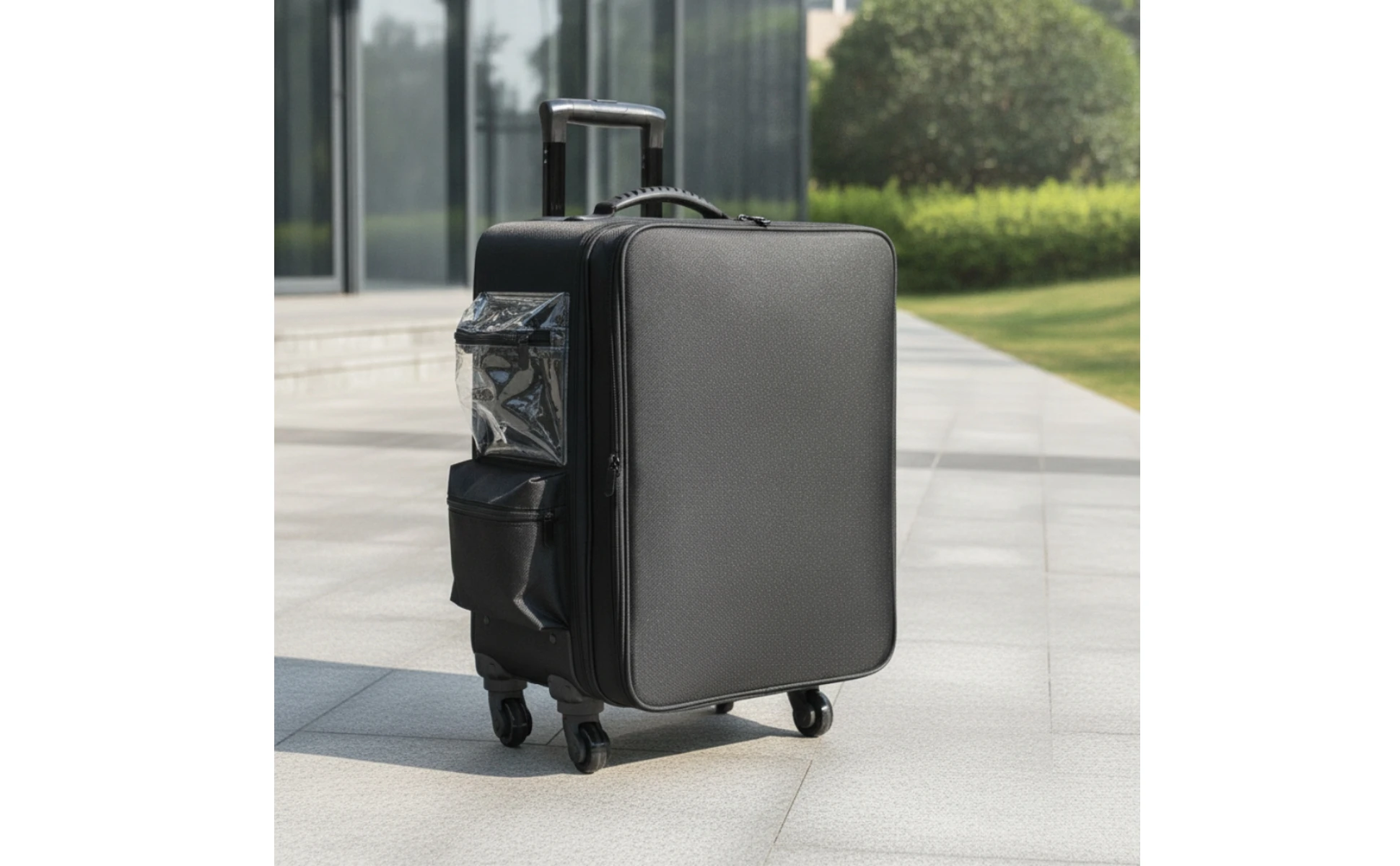 Makeup Case with Rotating Wheels Hard-Sided Sminkkoffert Med Hjul Sminkväska På Hjul Multi-Compartment Cosmetic Trolley Zippered