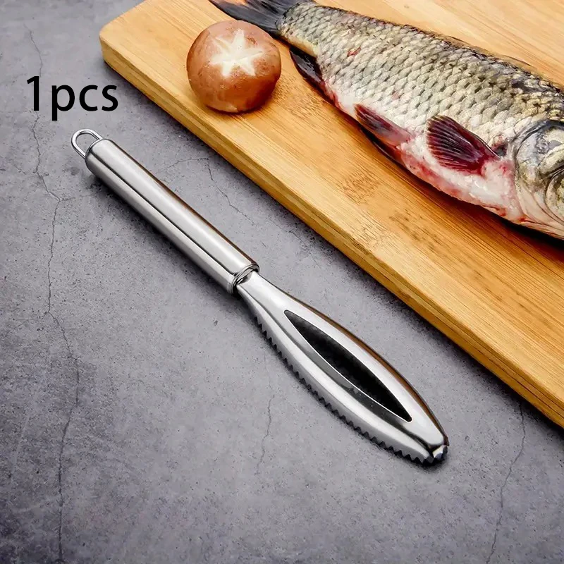Fish Scale Scraper, 9.05 Inch Stainless Steel with Serrated Edge, Prevents Scales from Flying, Comfort Grip & Hangable Design