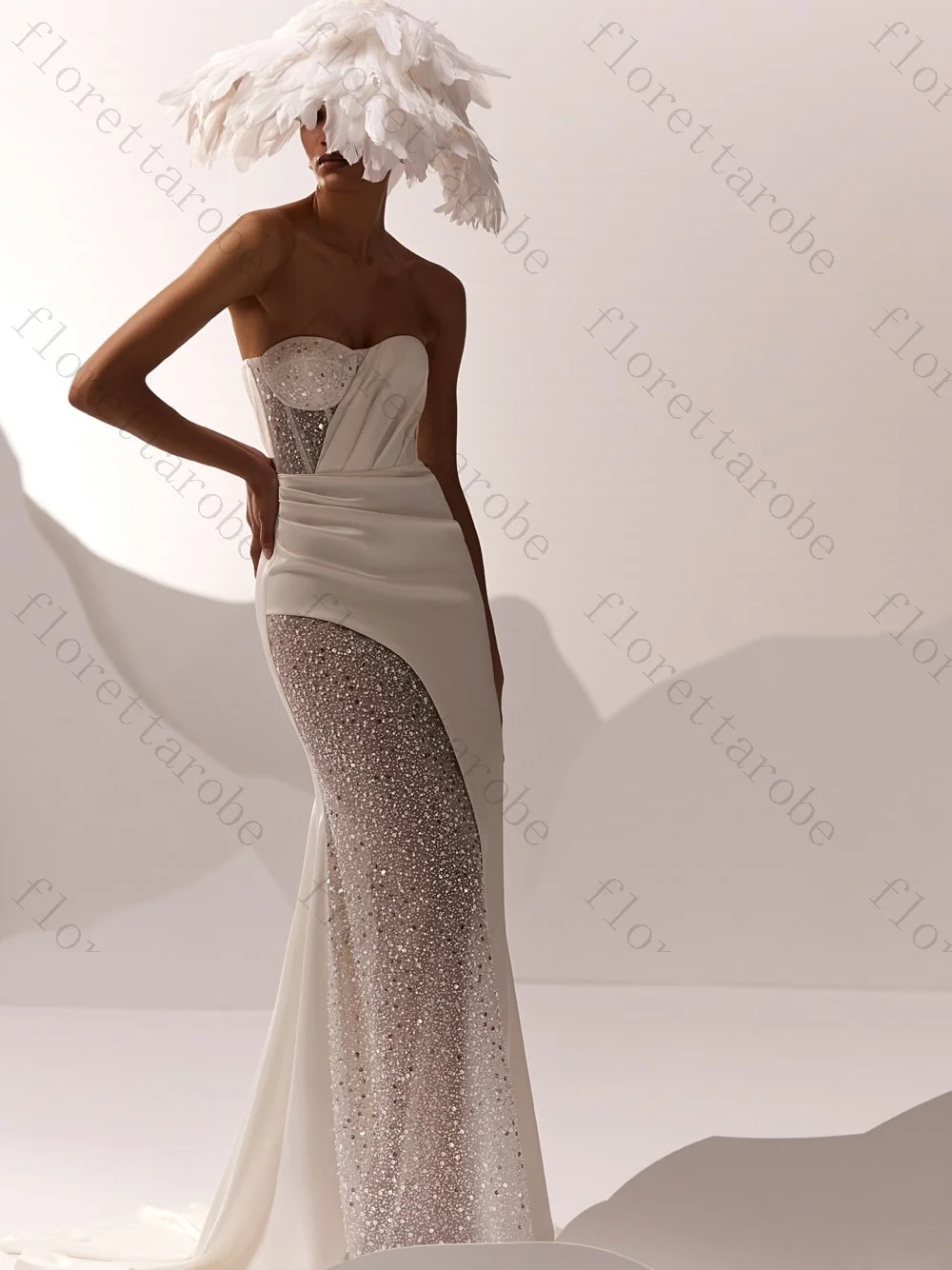 Customized Fashion Shiny Two Pieces Long Mermaid Wedding Dresses Fashion Backless Satin Bridal Gown Classic Delicate Bride Gowns