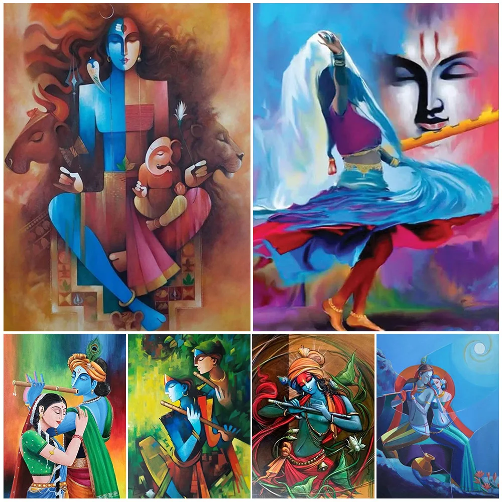 Religion Lord Shiv und Shakti Frauen tanzen Radha Krishna Poster Wandbilder für Wohnzimmer Wandkunst Leinwand Malerei ungerahmt