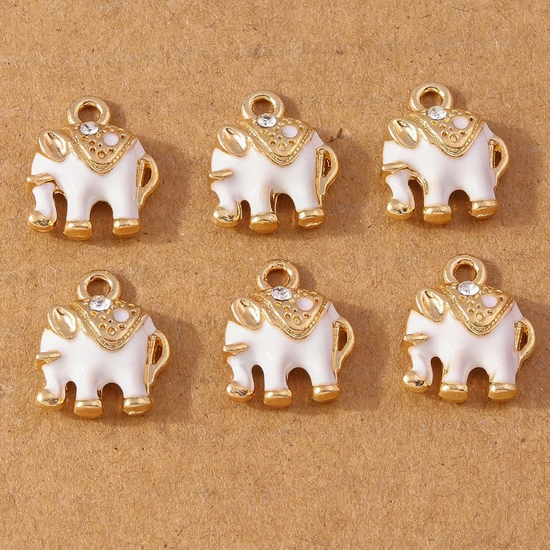 10 sztuk śliczne emalia zwierząt kryształowy słoń Charms wisiorki na kolczyki naszyjnik DIY bransoletka akcesoria do wyrobu biżuterii