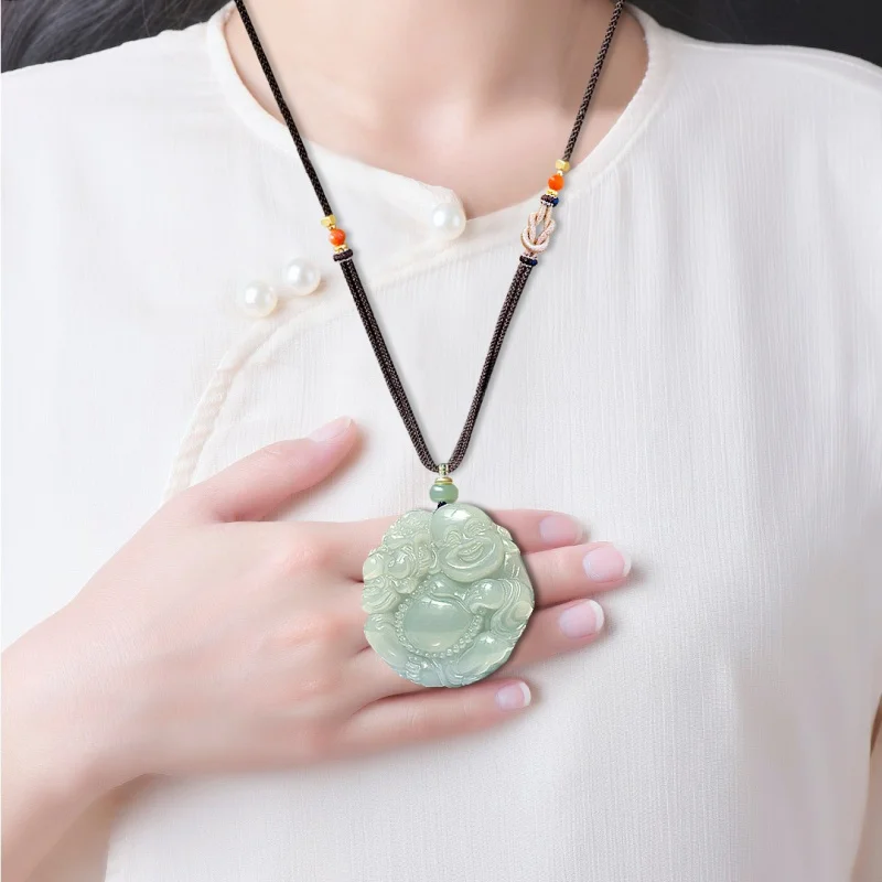 

Exquisite Hetian Jade Qinghai Material Maitreya Buddha Pendant, Ethnic Style, Fashionable and Versatile