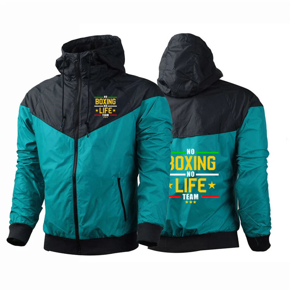 

No Boxing No Life Gym Spring Autumn Men's Popular Five Color Splicing Sunscreen Breathable Zipper Thin Hooded Jacket