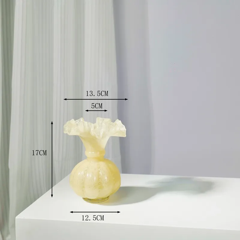 Gradual change retro French pumpkin glass vase home flower arrangement device soft decoration versatile flower arrangement