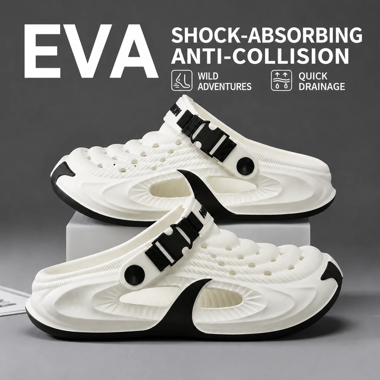 Summer Mens Closed Toe EVA Hole Shoes Non Slip Quick Dry Clogs Shock Absorb Outdoor Walking Beach Casual Sandals With Adjustable