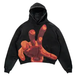 Sudadera con capucha de gran tamaño con estampado a mano, ropa de calle Harajuku, y2k Grunge, chaqueta Punk, Hip Hop, gótica, manga larga