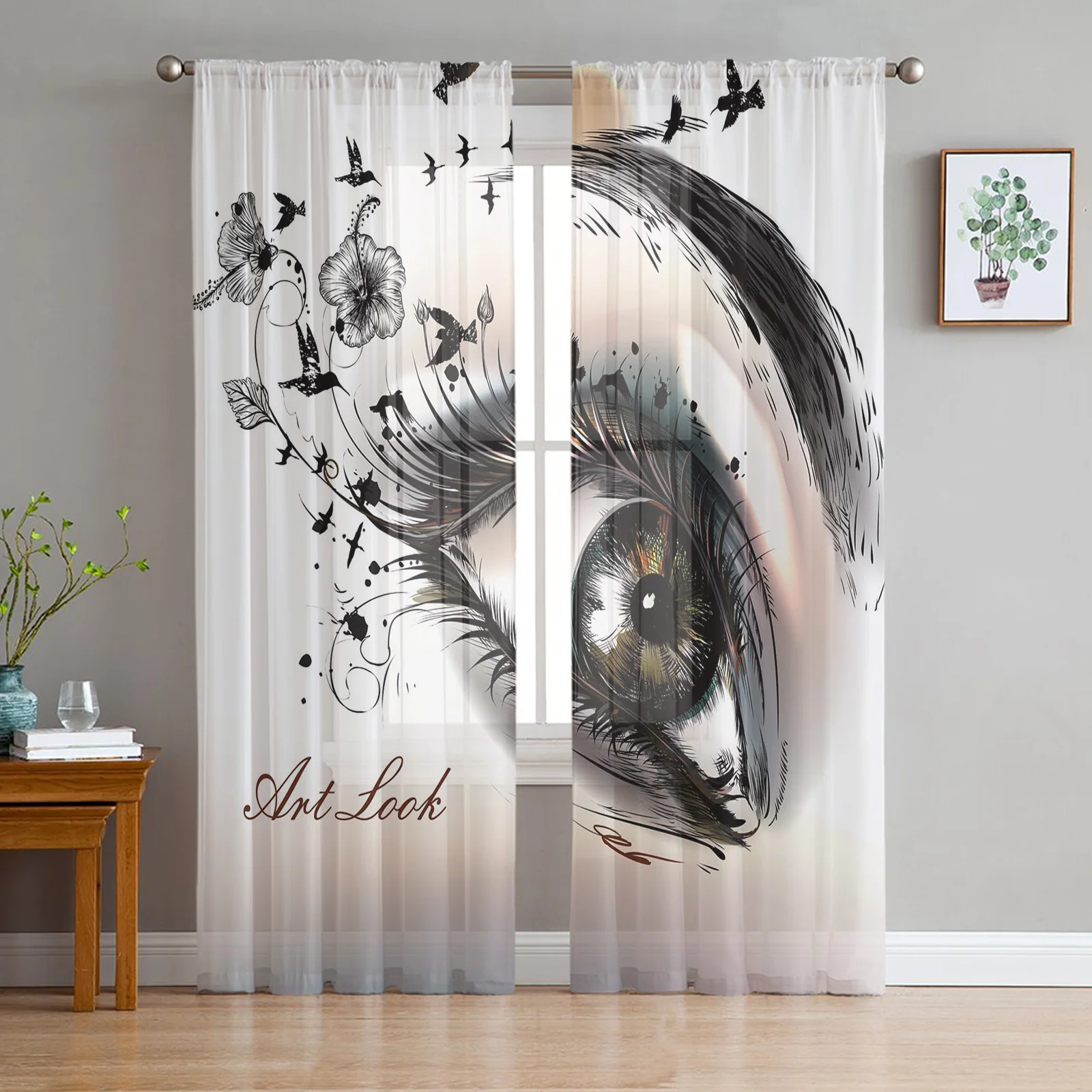 Eye Female Beautiful Woman Elegant Design Eyelashes Tulle Window Treatment Sheer Curtains for Living Room the Bedroom Decoration