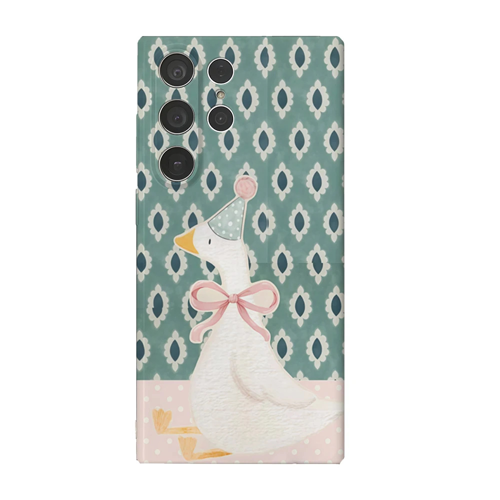 Rosa Schleife Weiße Gans Handyhülle für Samsung Galaxy S25 S24 S23 Ultra Plus A35 A55 Glänzende HD Hard Cover Film Shell