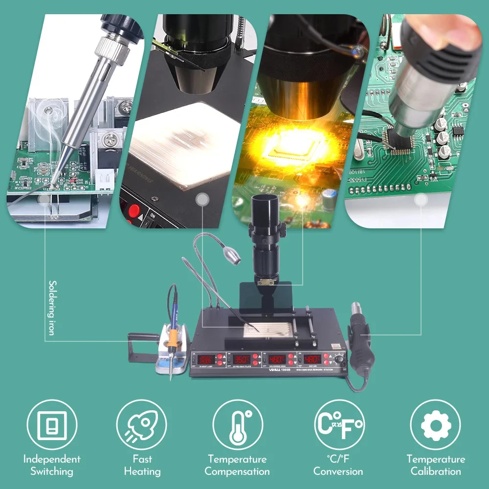 

YIHUA 1000B Soldering Station 1350W 3 In 1 Hot Air Soldering Iron Infrared Preheater Desoldering Station BGA Rework Welding Tool