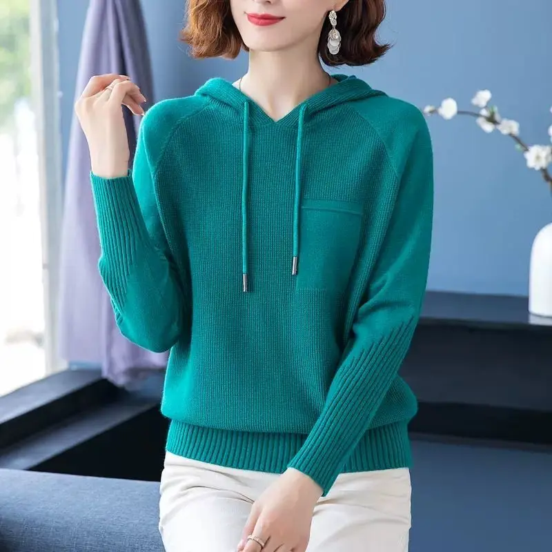 

Hooded sweater knitted bottoming pullover Western sweater Women loose and versatile pullover autumn and winter pullover sweater