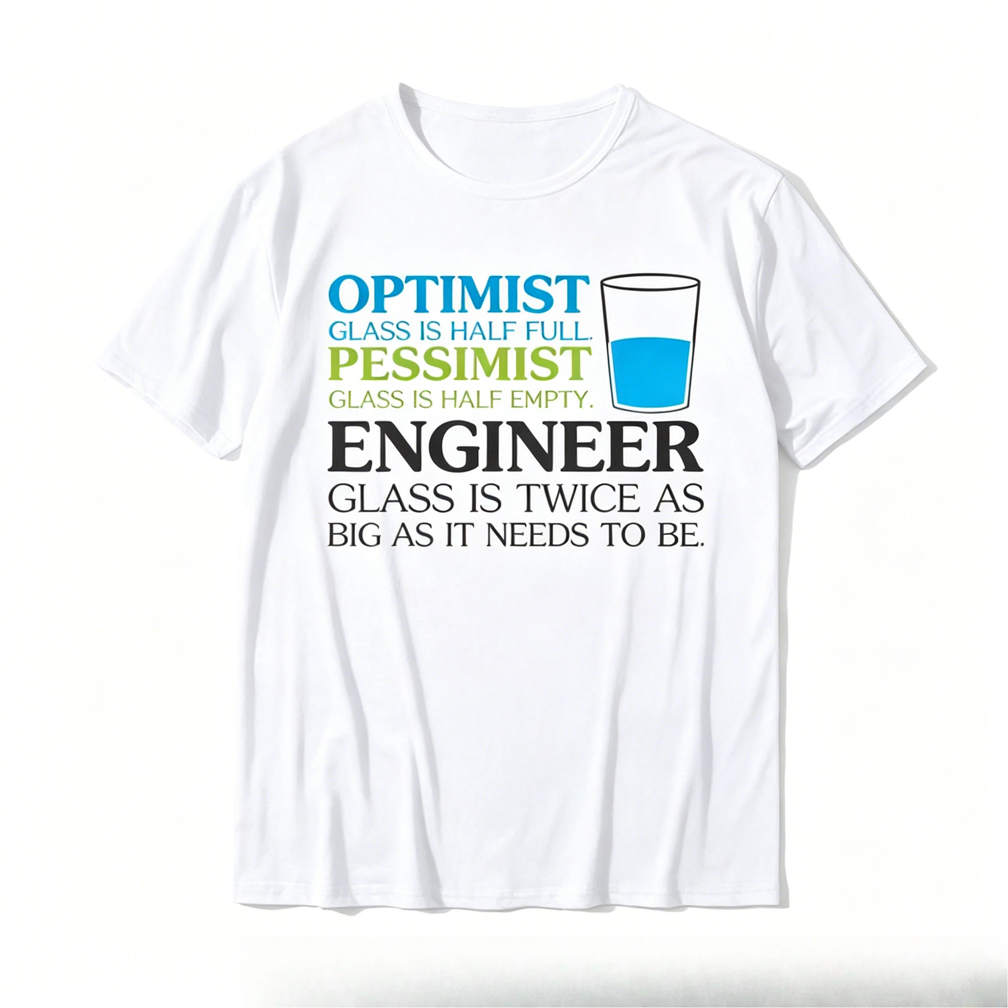 Funny Engineer Optimist Pessimist Glass T-Shirt Hot Sale Unique T Shirt Cotton Shirt Normal Cotton Tops Tees Fitness Tshirt